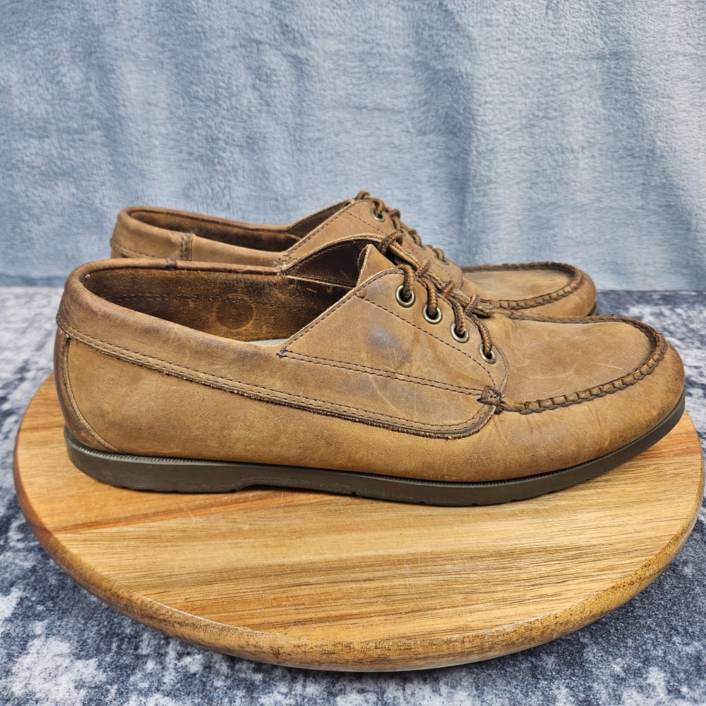 LL Bean Blucher Mocs Mens 8.5 EE Brown Leather Handsewn Lace Up Outdoor Boat